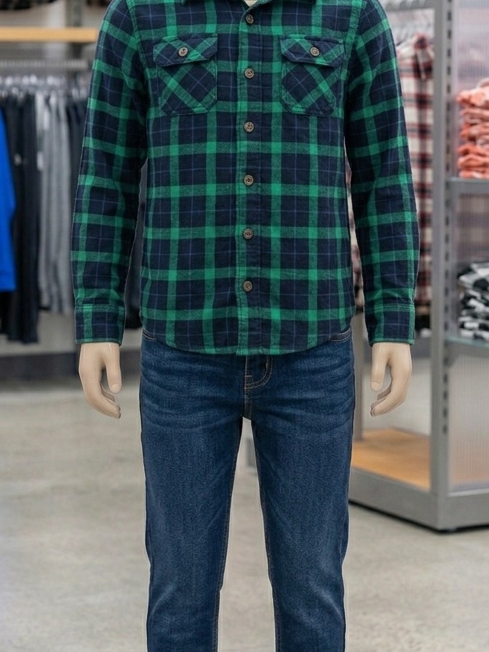 OshKosh Boy's Navy & Green Plaid Button-Down Shirt  Size 6        KS 3